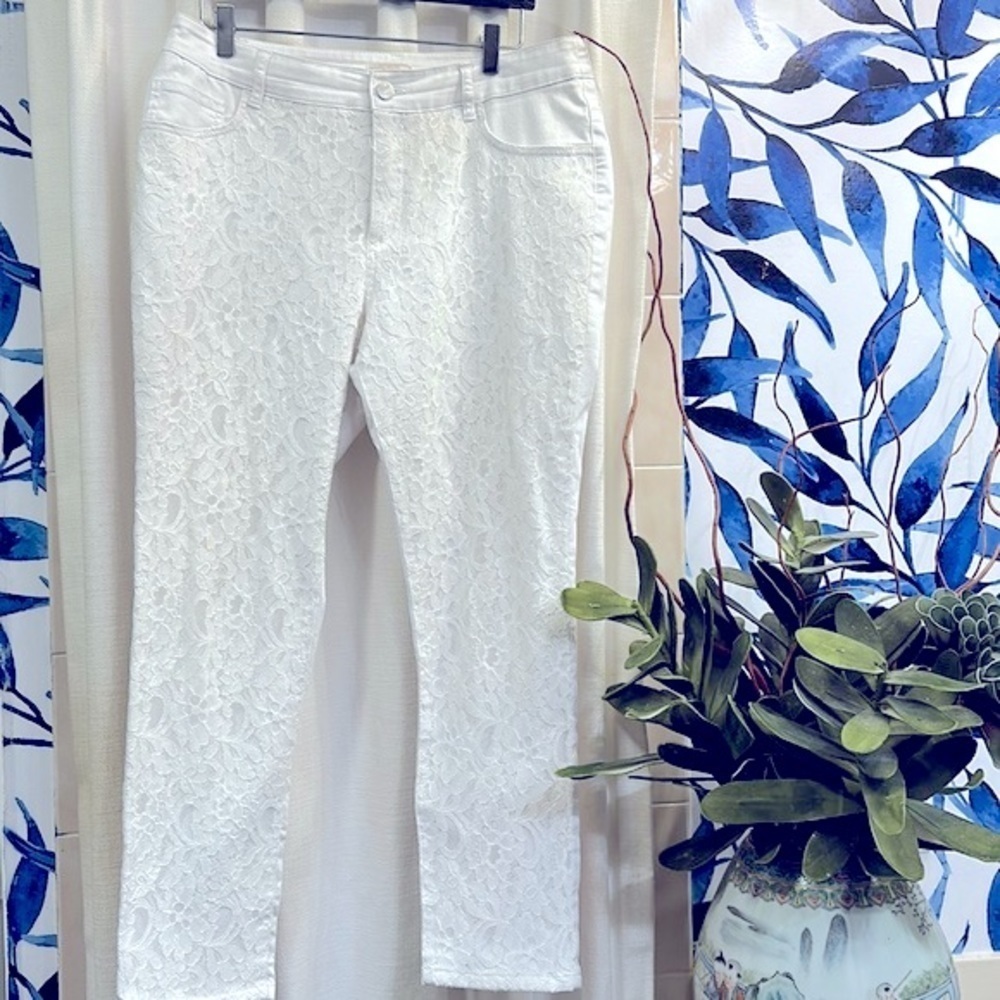Women’s Eric White Lace Front Cotton Blend Denim Jeans Size 14